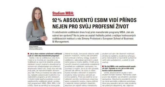 92 % absolventů ESBM vidí přínos nejen pro svůj profesní život